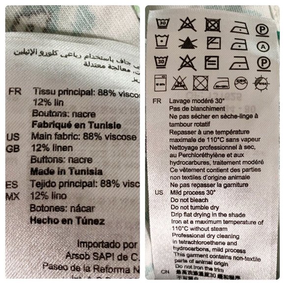 Sandro Namal Printed Crop Top 1 Small Waist Tie 3/4 Balloon Sleeve White Green - Picture 7 of 7